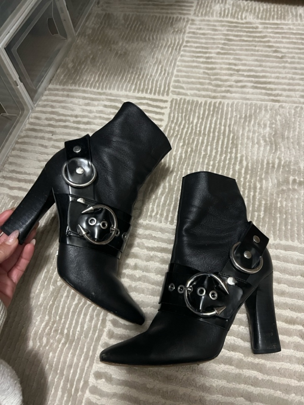 Topshop Black Leather Ankle Moto Booties
